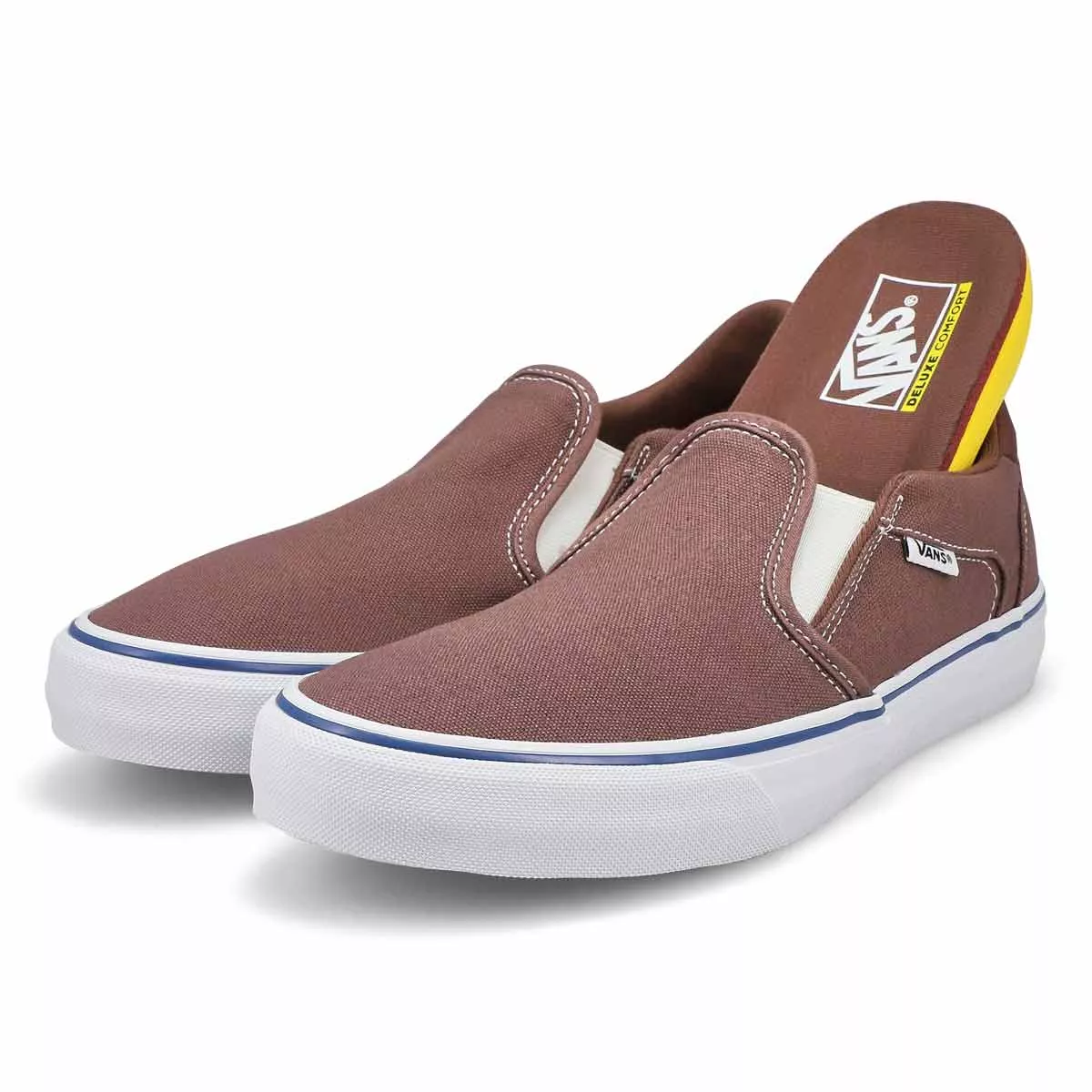 Affordable Vans, Men's Asher Deluxe Slip On Sneaker - Taupe White 0113